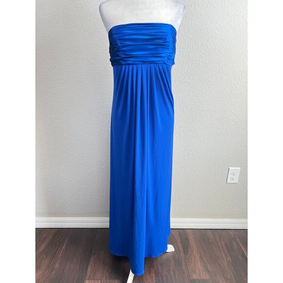 David's Bridal Strapless Maxi Dress Women's 12 F13291 Cobalt Blue Jersey Formal - Picture 1 of 7
